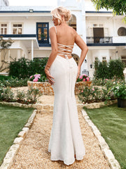 Sexy Solid Sleeveless Backless Ruched Bodycon Slip Gown
