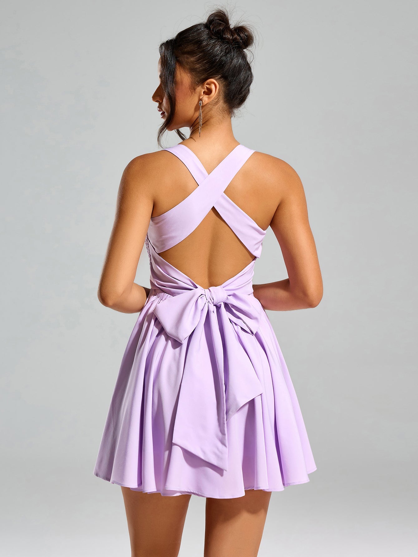 Solid Waist Cinched Sleeveless Backless Slim Slip Mini Dress