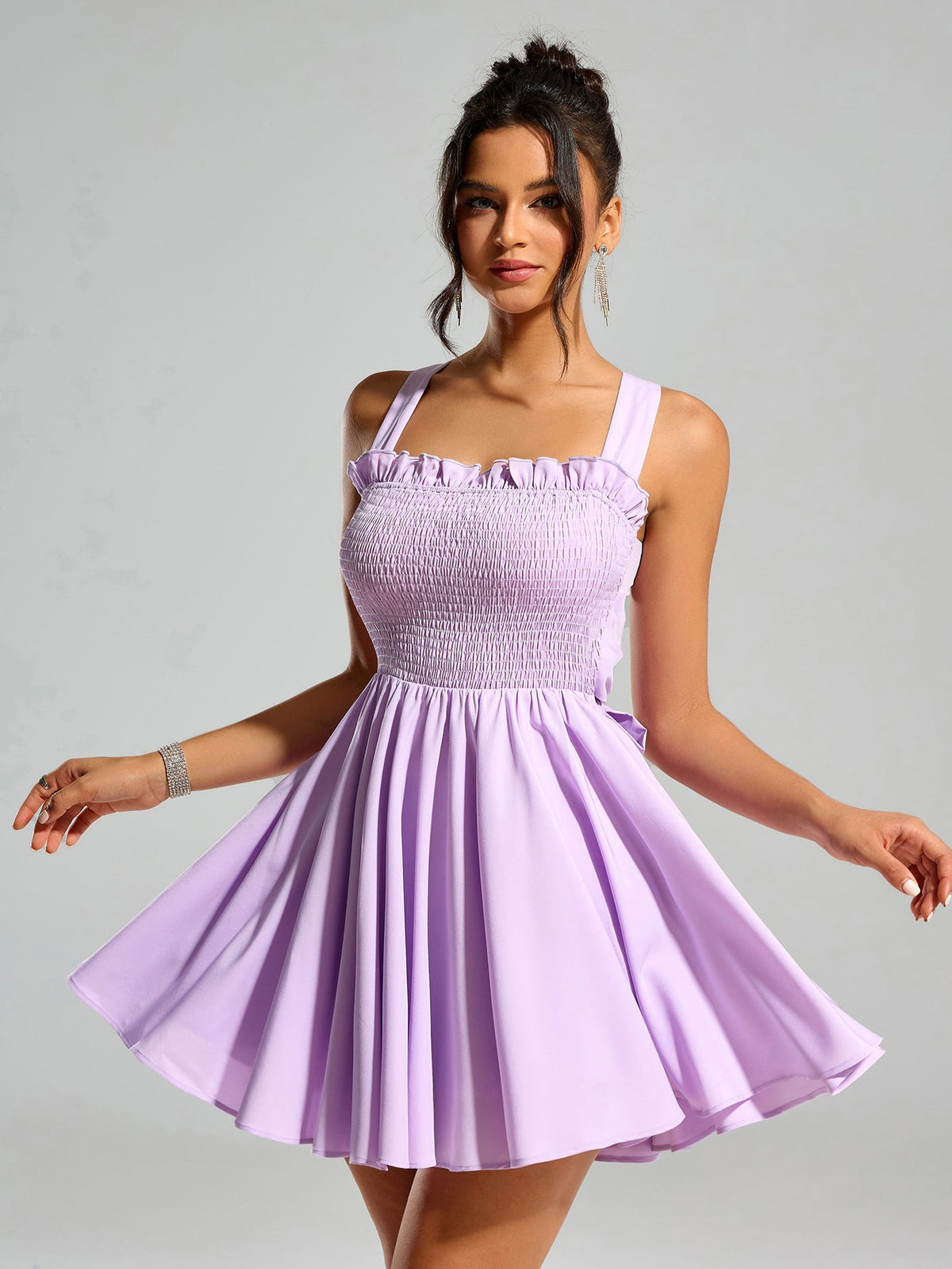 Solid Waist Cinched Sleeveless Backless Slim Slip Mini Dress