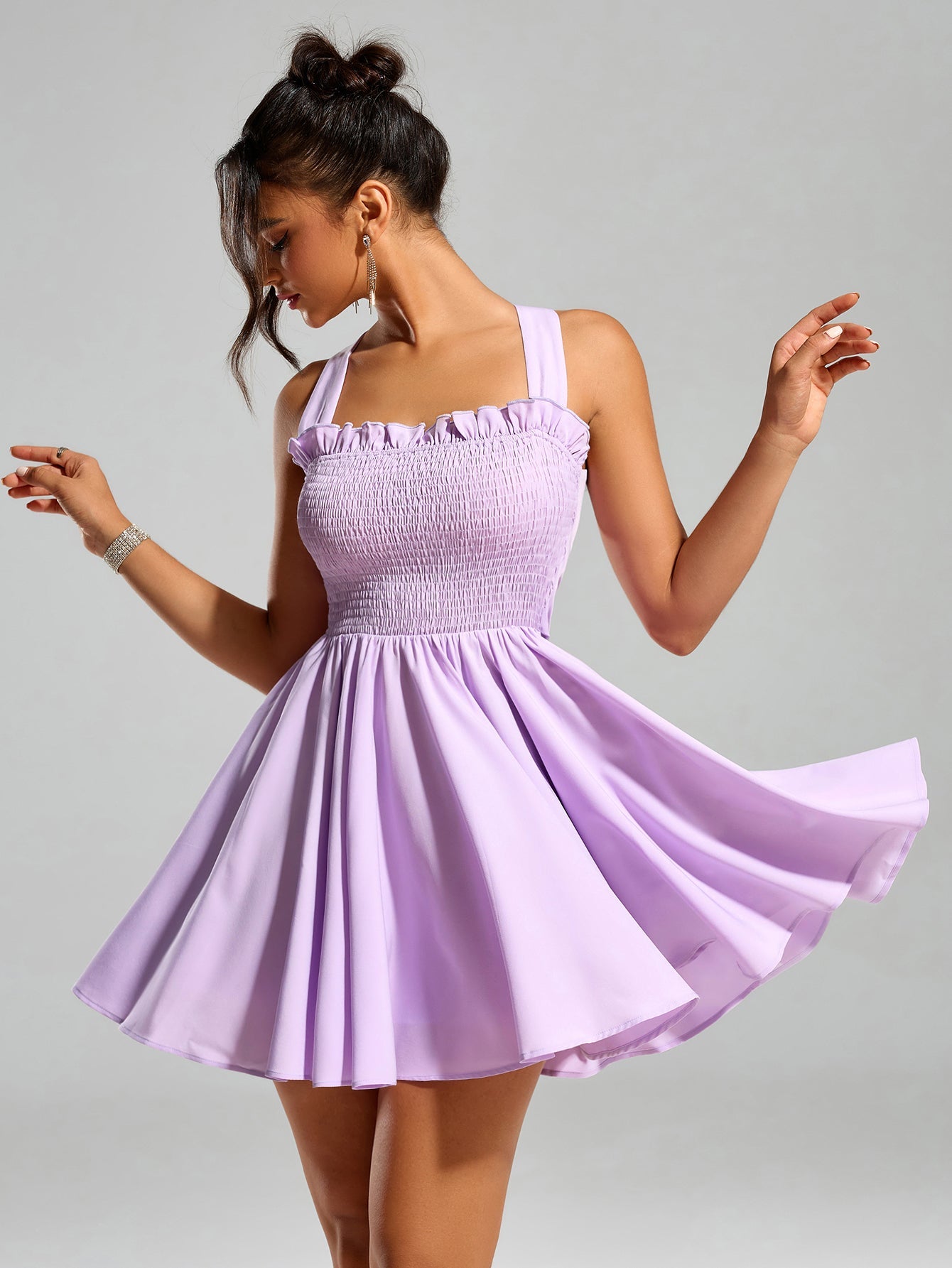 Solid Waist Cinched Sleeveless Backless Slim Slip Mini Dress