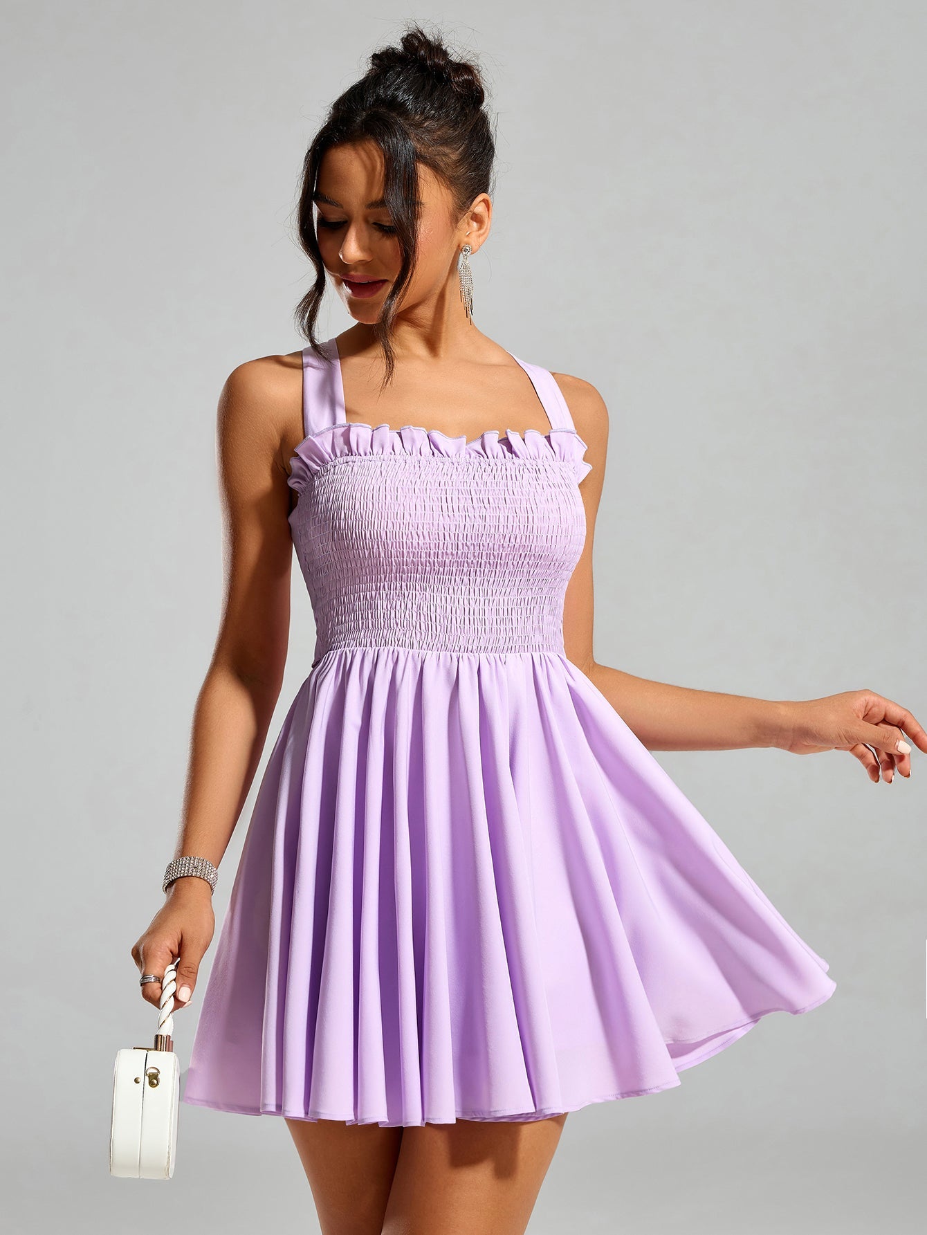 Solid Waist Cinched Sleeveless Backless Slim Slip Mini Dress