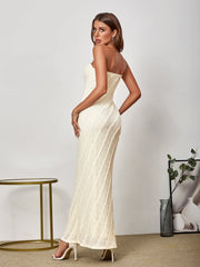 Elegant Three-Dimensional Lace Printed Off-Shoulder Bodycon Maxi Dress
