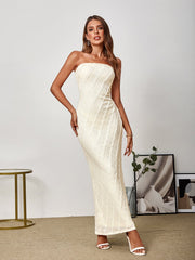 Elegant Three-Dimensional Lace Printed Off-Shoulder Bodycon Maxi Dress