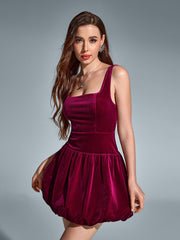 Sexy Sleeveless Backless Square-Neck Ruched Mini Dress
