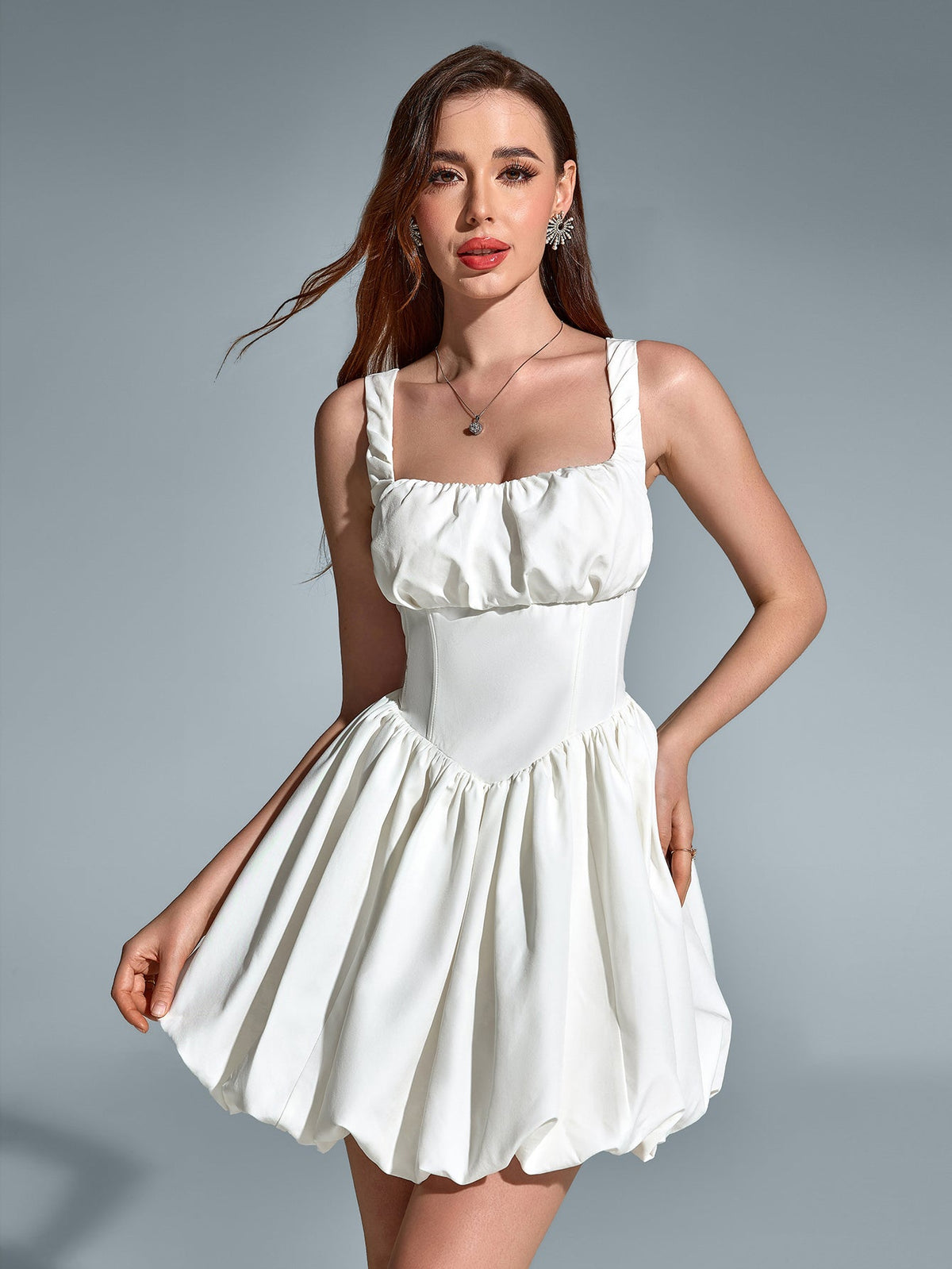 Elegant Sleeveless Backless Square-Neck Ruched Mini Dress