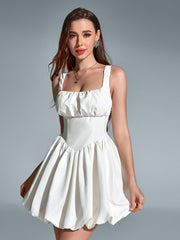 Elegant Sleeveless Backless Square-Neck Ruched Mini Dress
