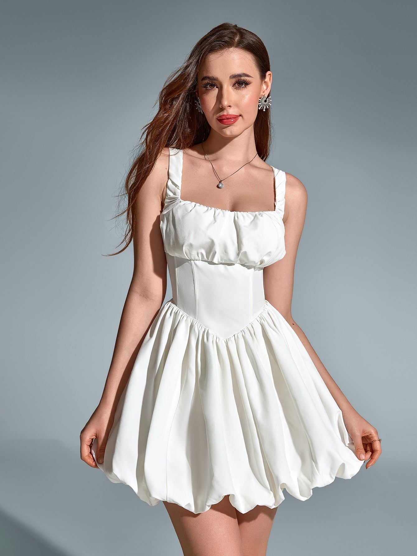 Elegant Sleeveless Backless Square-Neck Ruched Mini Dress