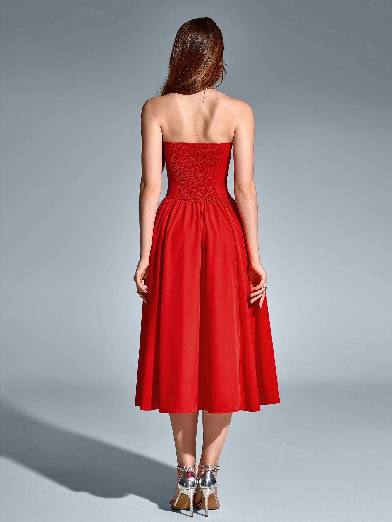 Sexy Solid Sleeveless Bandeau Midi Dress