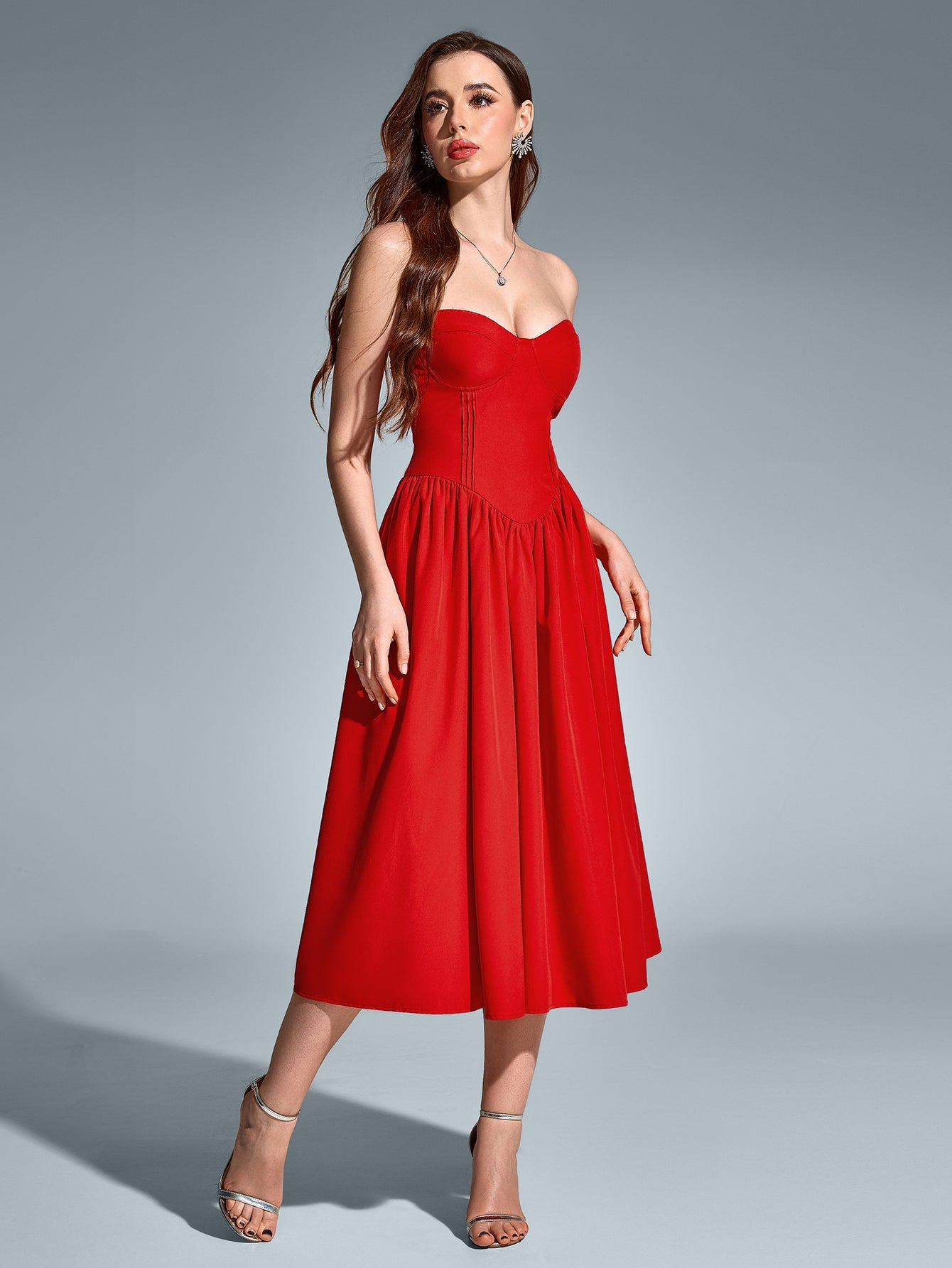 Sexy Solid Sleeveless Bandeau Midi Dress