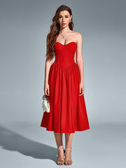 Sexy Solid Sleeveless Bandeau Midi Dress
