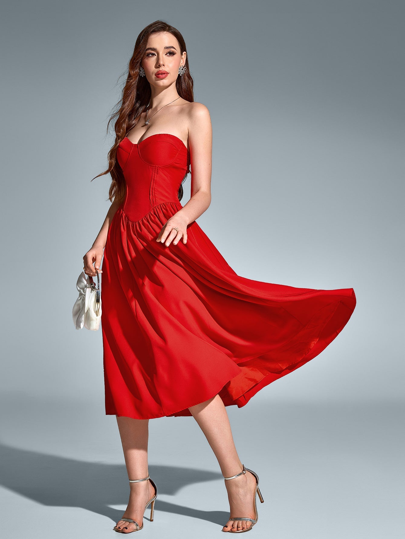 Sexy Solid Sleeveless Bandeau Midi Dress