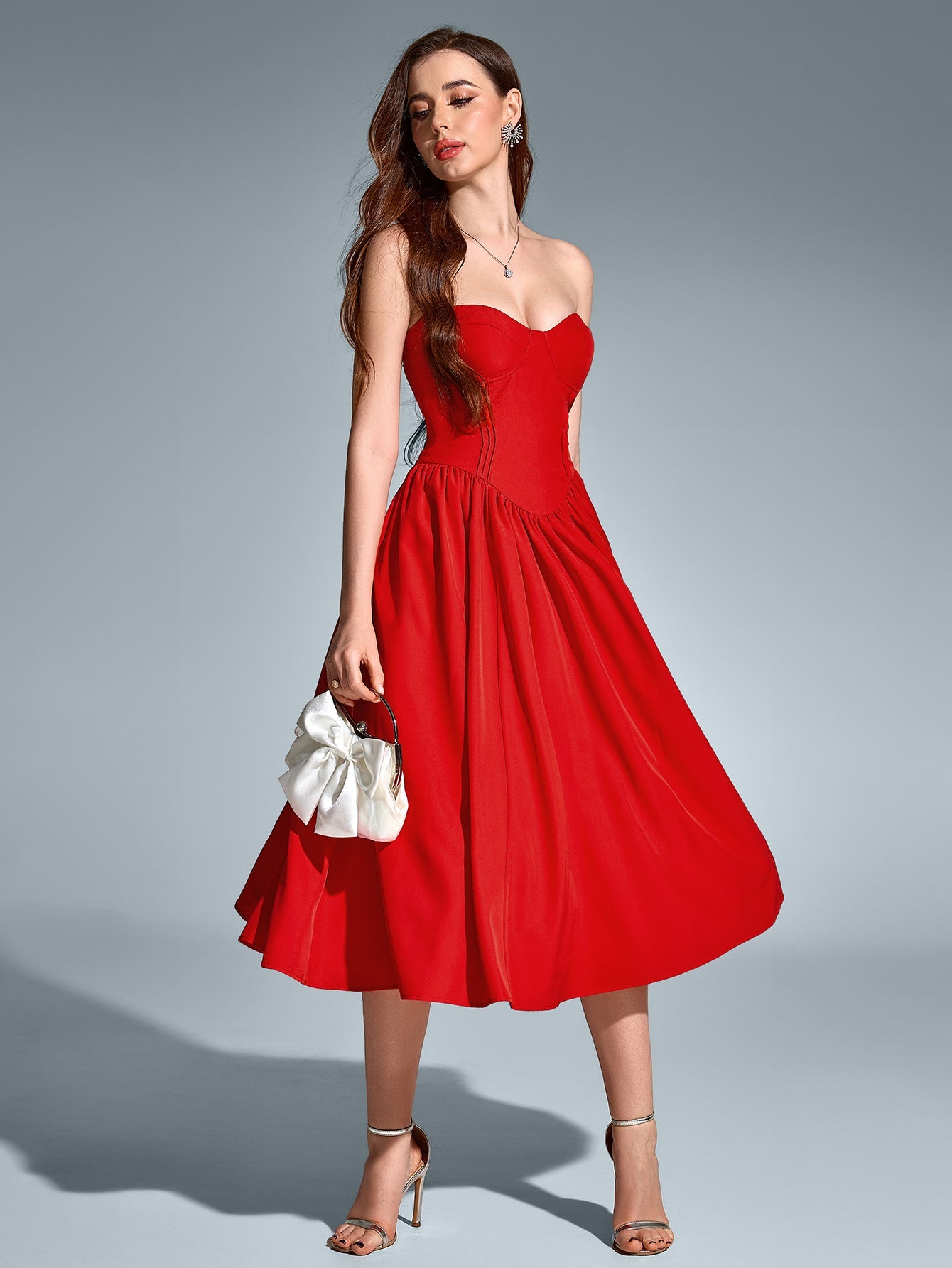 Sexy Solid Sleeveless Bandeau Midi Dress