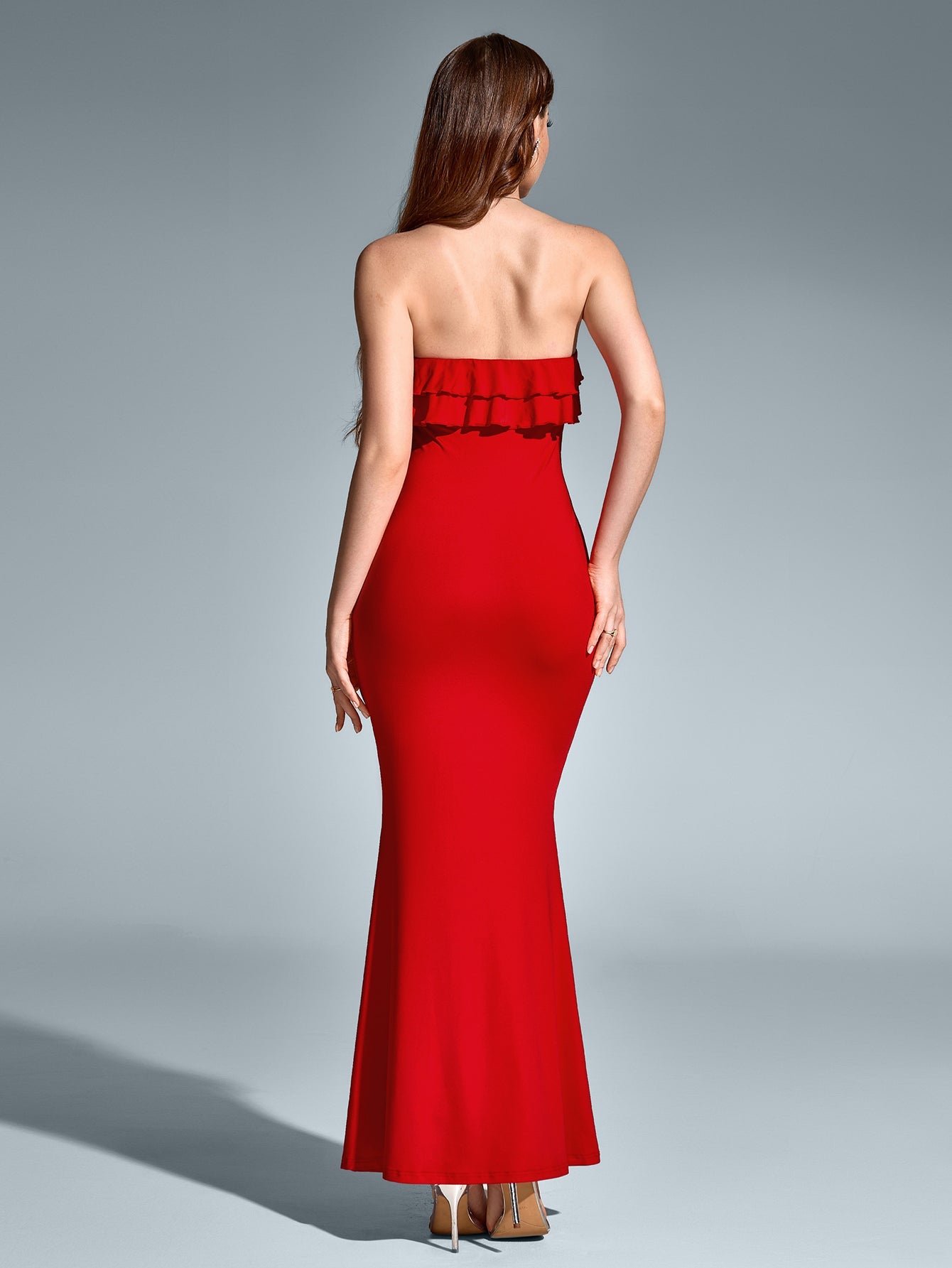 Solid Sleeveless Strapless Off-Shoulder Backless Ruched Bodycon Maxi Dress