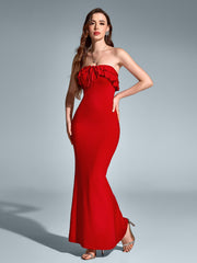 Solid Sleeveless Strapless Off-Shoulder Backless Ruched Bodycon Maxi Dress