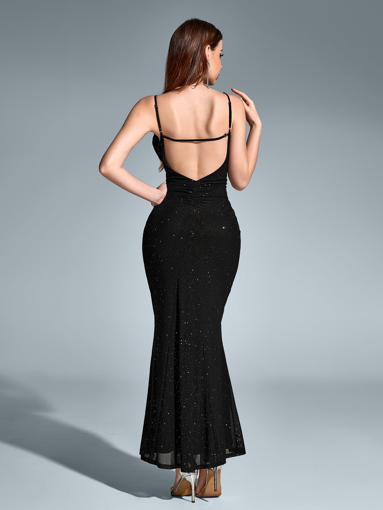 Sexy Sleeveless Backless Deep V-Neck Sparkly Bodycon Slip Gown