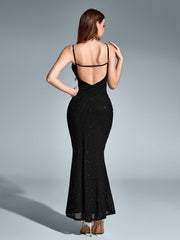 Sexy Sleeveless Backless Deep V-Neck Sparkly Bodycon Slip Gown