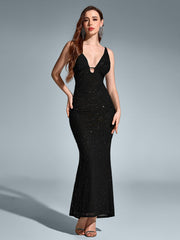 Sexy Sleeveless Backless Deep V-Neck Sparkly Bodycon Slip Gown