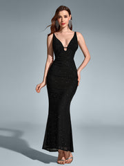 Sexy Sleeveless Backless Deep V-Neck Sparkly Bodycon Slip Gown