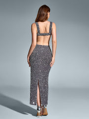 Square Neckline Sleeveless Backless Sparkly Bodycon Gown