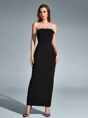 Sexy Sleeveless Backless Solid Ruched Strapless Bodycon Maxi Dress