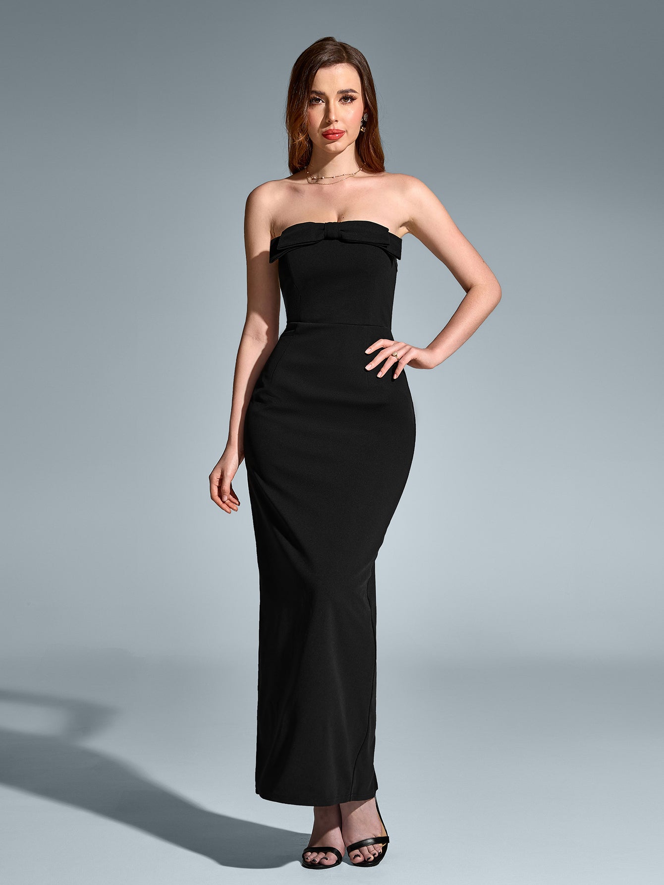 Sexy Sleeveless Backless Solid Ruched Strapless Bodycon Maxi Dress