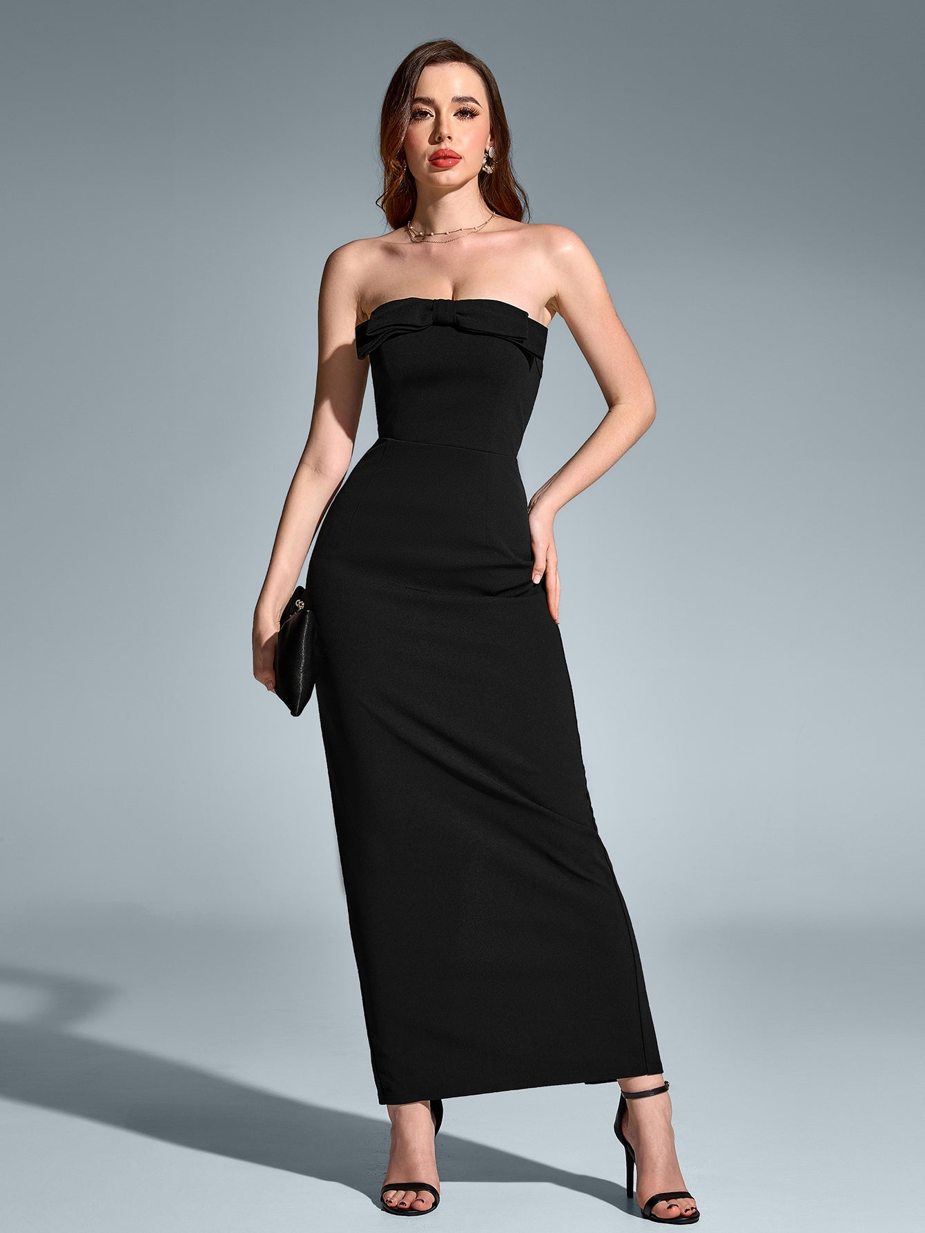 Sexy Sleeveless Backless Solid Ruched Strapless Bodycon Maxi Dress
