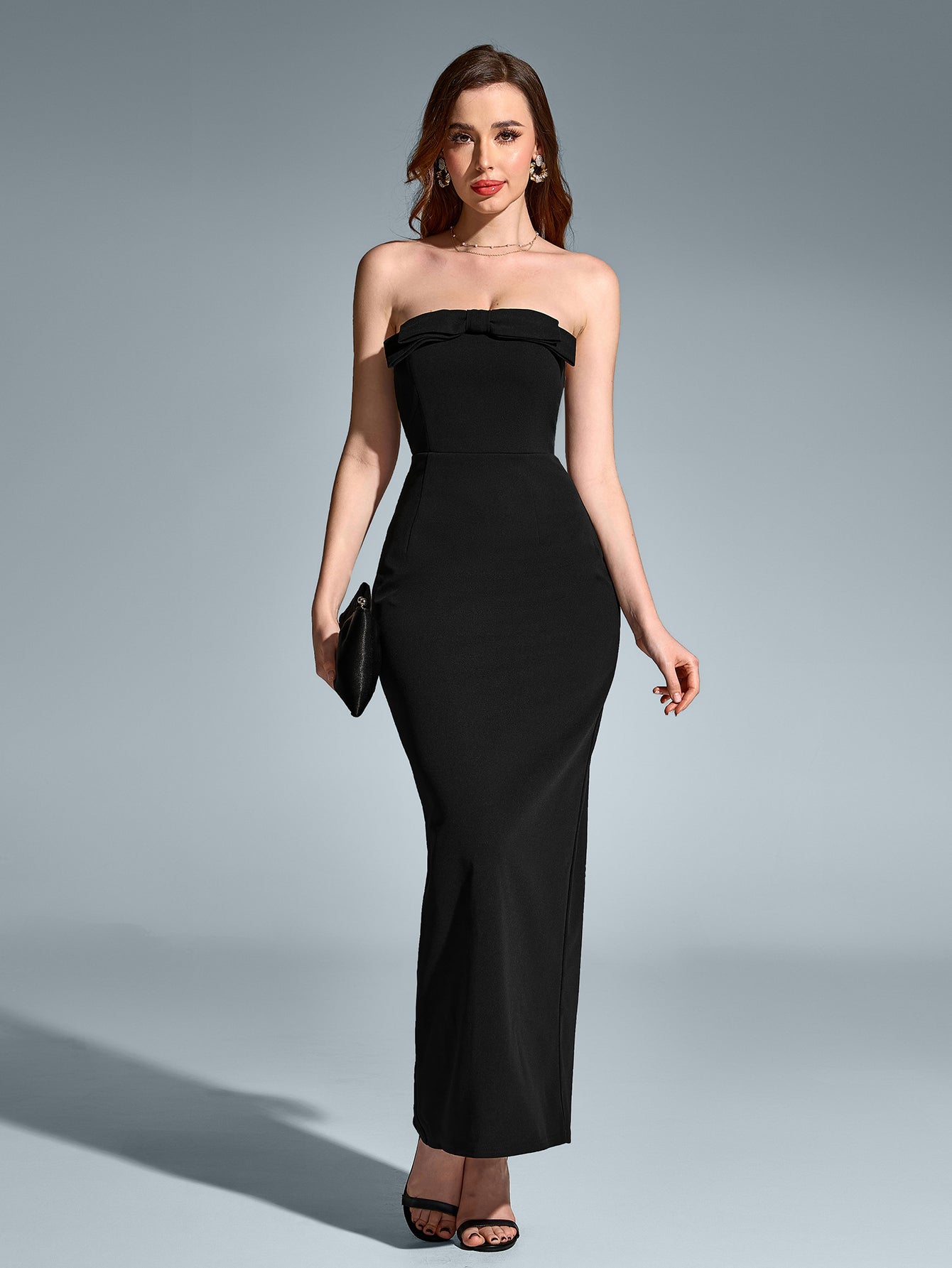 Sexy Sleeveless Backless Solid Ruched Strapless Bodycon Maxi Dress