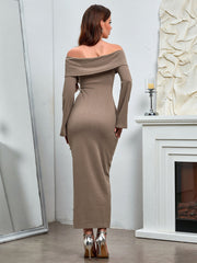 Sexy Solid Strapless Ruched Long-Sleeved Bodycon Dress