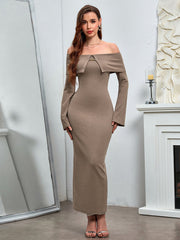 Sexy Solid Strapless Ruched Long-Sleeved Bodycon Dress