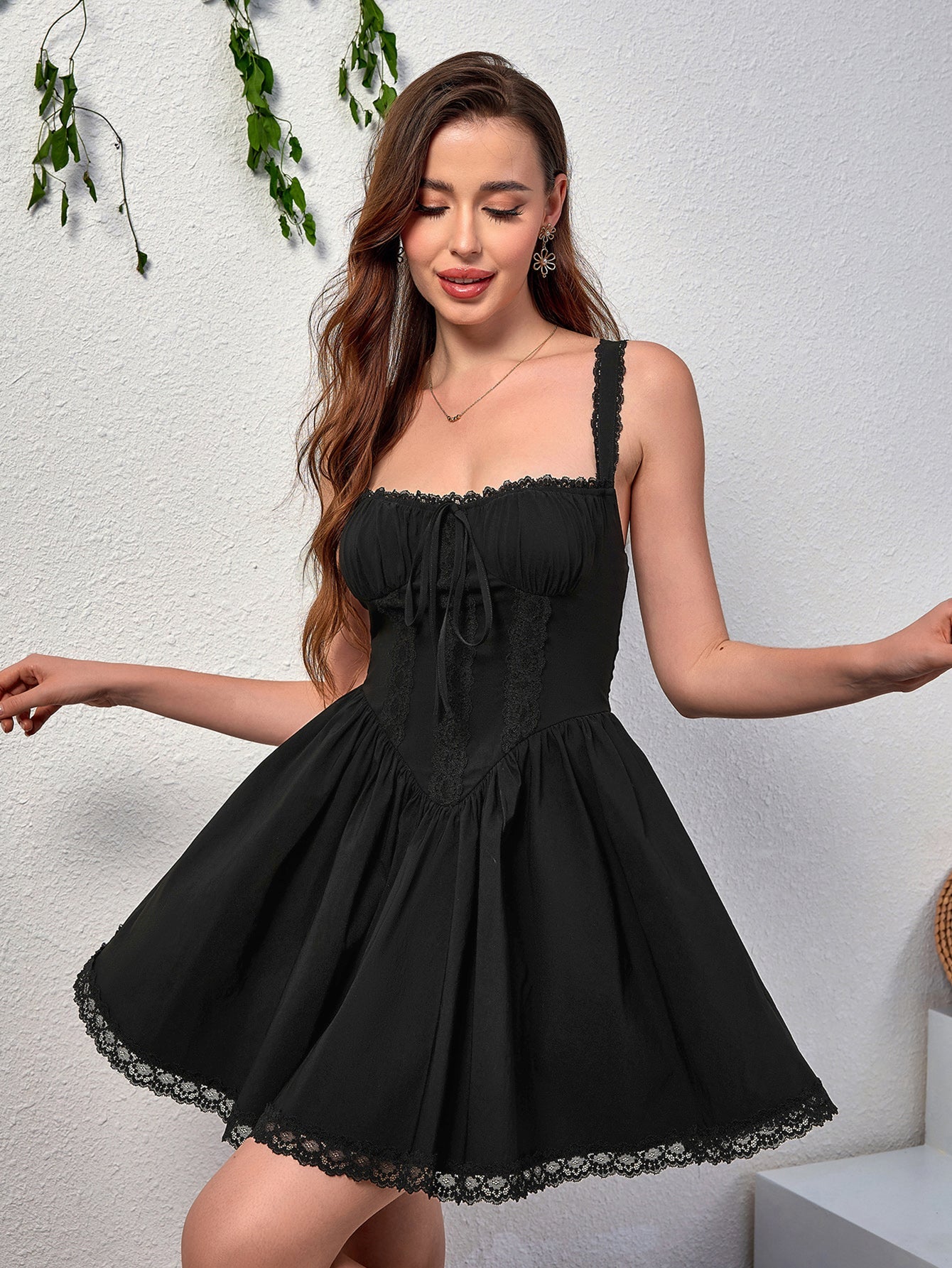 Lace-Trimmed Skater Dress