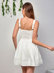 Solid Sleeveless Backless Square-Neck Ruched Mini Dress
