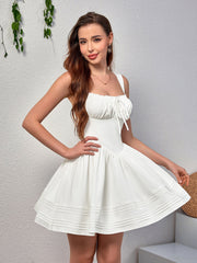 Solid Sleeveless Backless Square-Neck Ruched Mini Dress