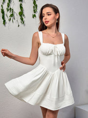 Solid Sleeveless Backless Square-Neck Ruched Mini Dress
