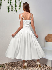 Rustic Style Sleeveless Backless Bandeau Ruched Midi Dress