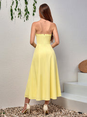 Fashionable Solid Sleeveless Bandeau Midi Dress