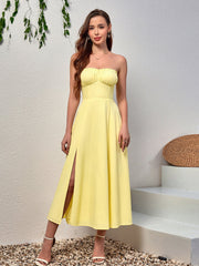 Fashionable Solid Sleeveless Bandeau Midi Dress