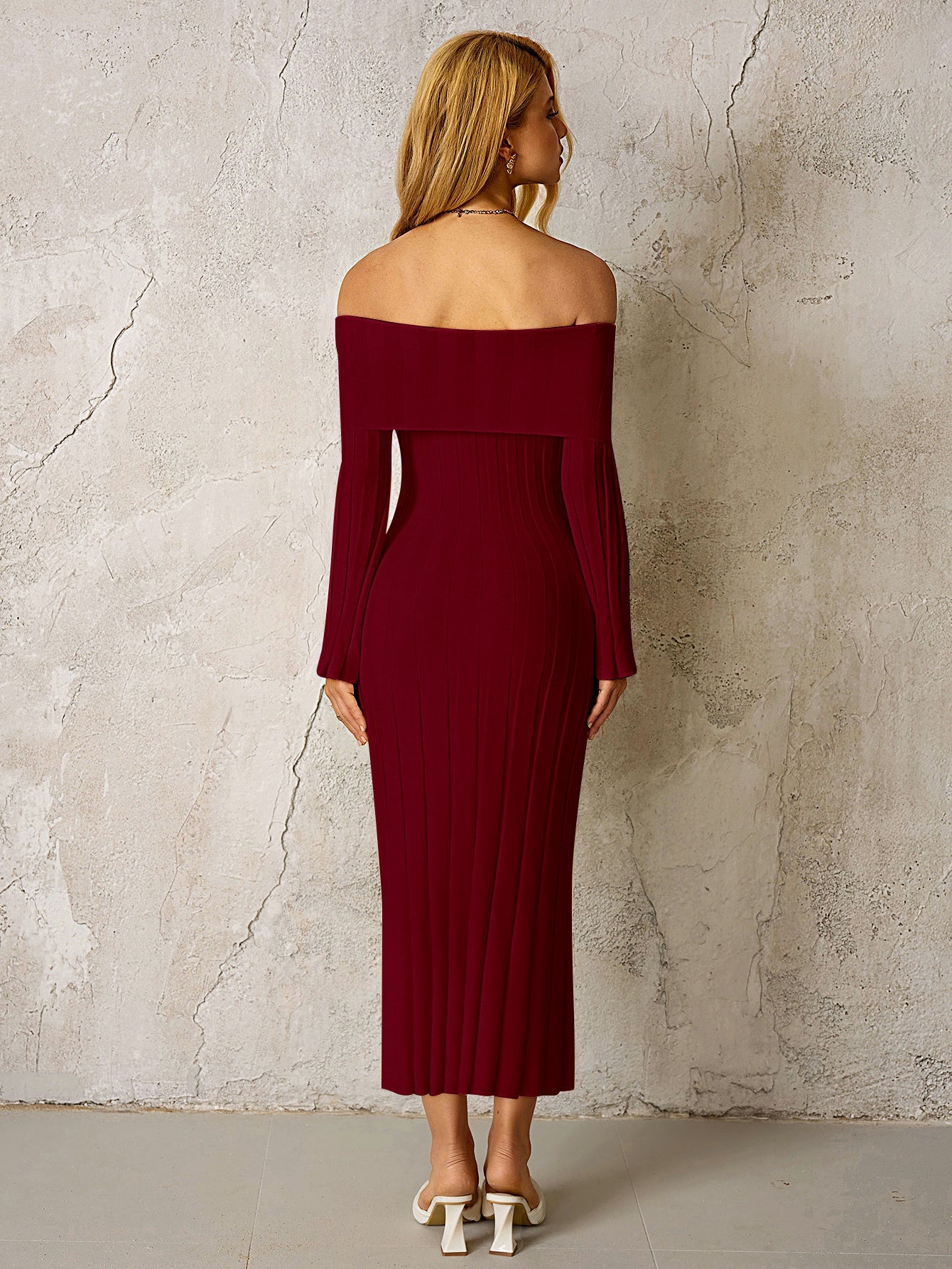 Off Shoulder Knitted Bodycon Dress