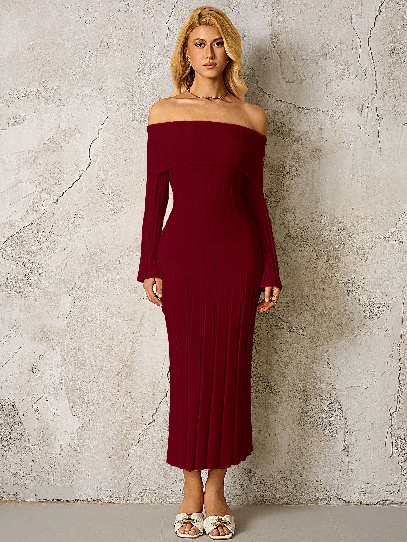 Off Shoulder Knitted Bodycon Dress