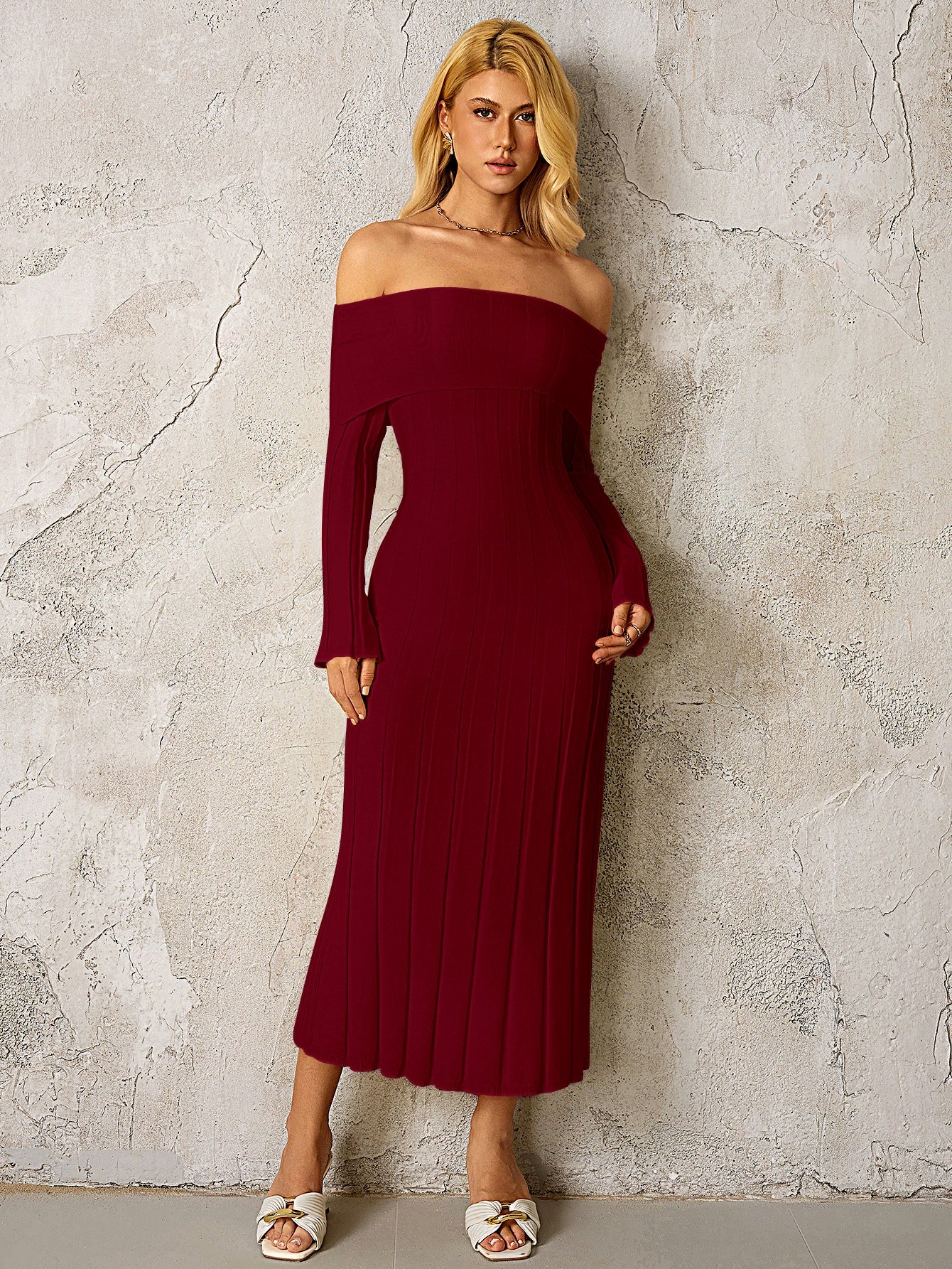 Off Shoulder Knitted Bodycon Dress