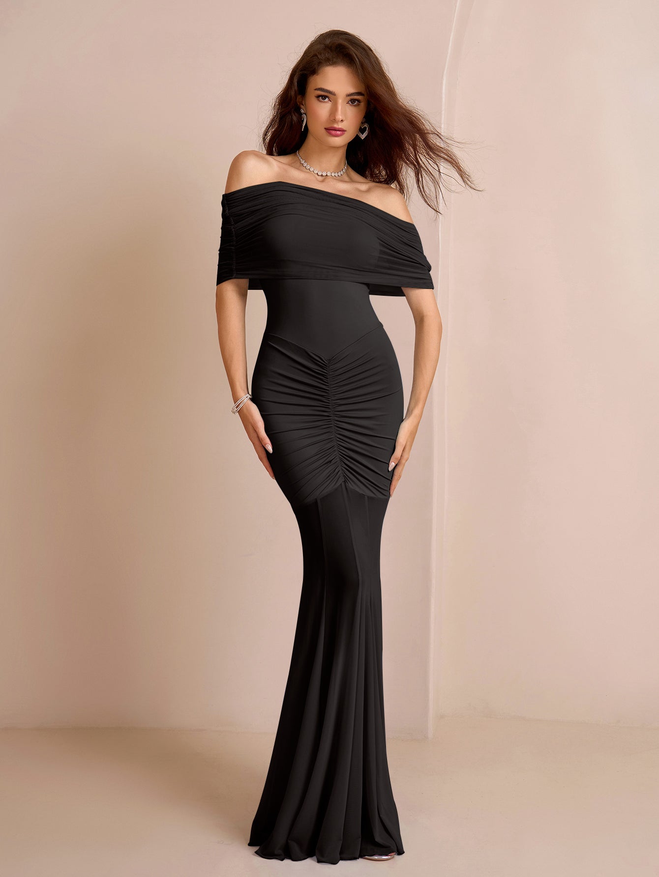 Off Shoulder Ruched Mesh Bodycon Dress