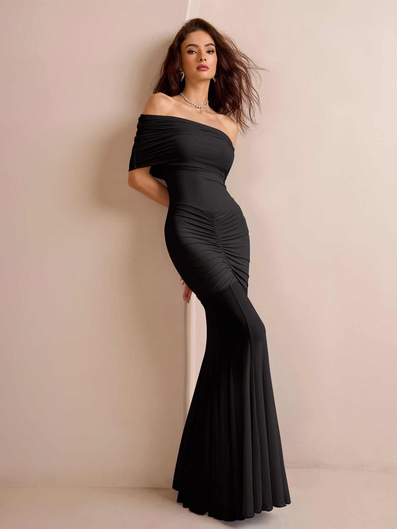 Off Shoulder Ruched Mesh Bodycon Dress