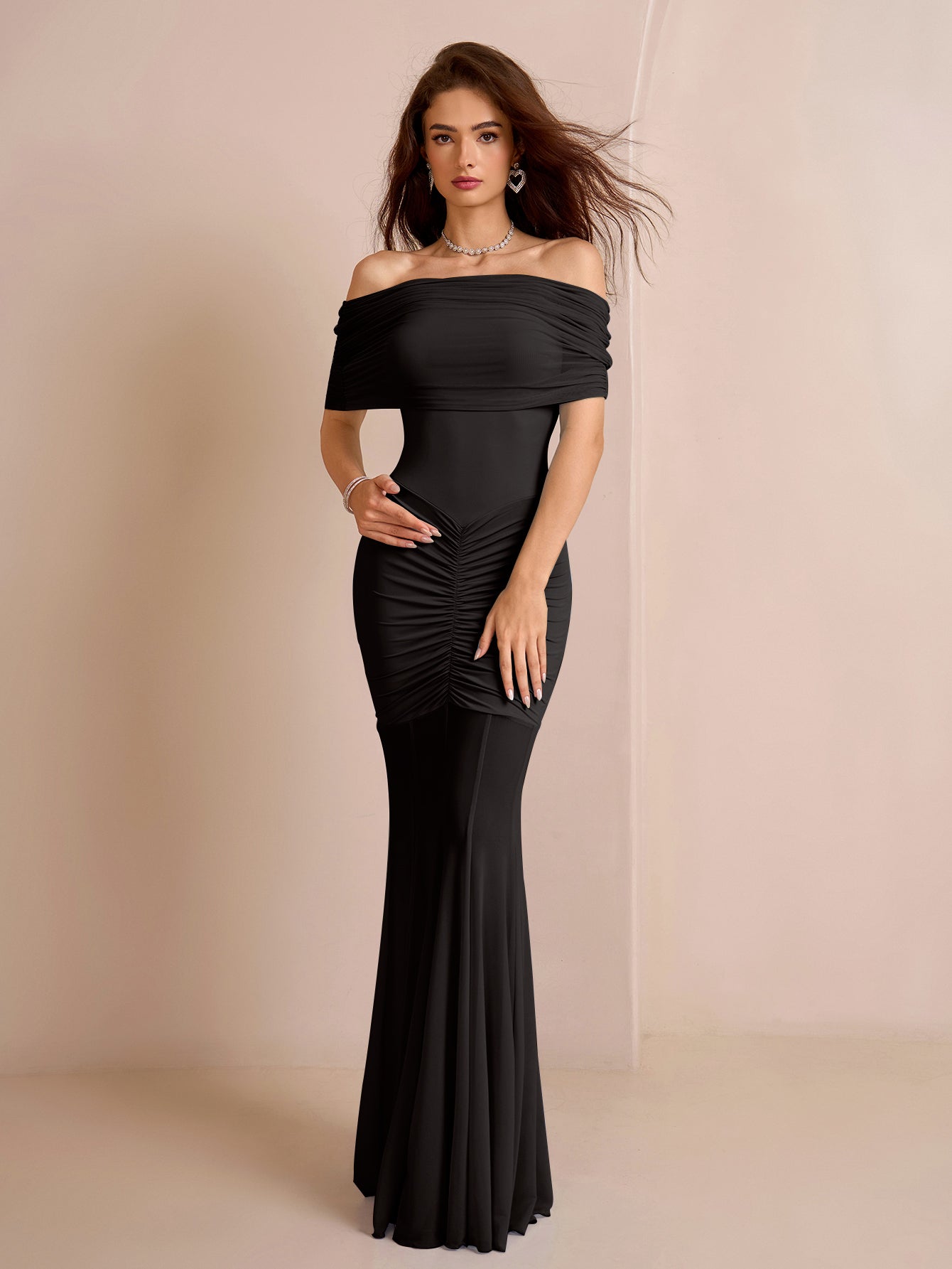 Off Shoulder Ruched Mesh Bodycon Dress