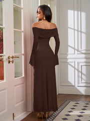 Off Shoulder Ruched Tie Front Flounce Sleeve Mesh Dress