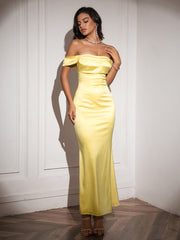 Off Shoulder Satin Backless Mermaid Dress