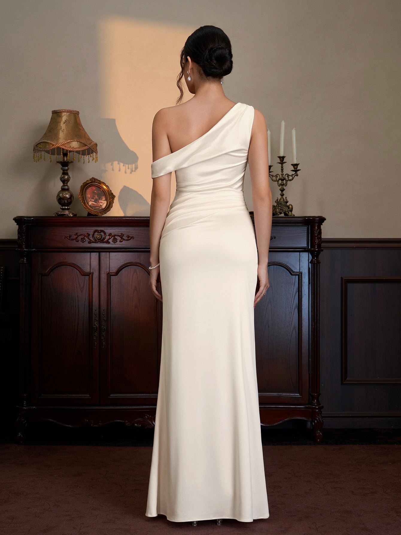 One Shoulder Satin Bodycon Maxi Dress