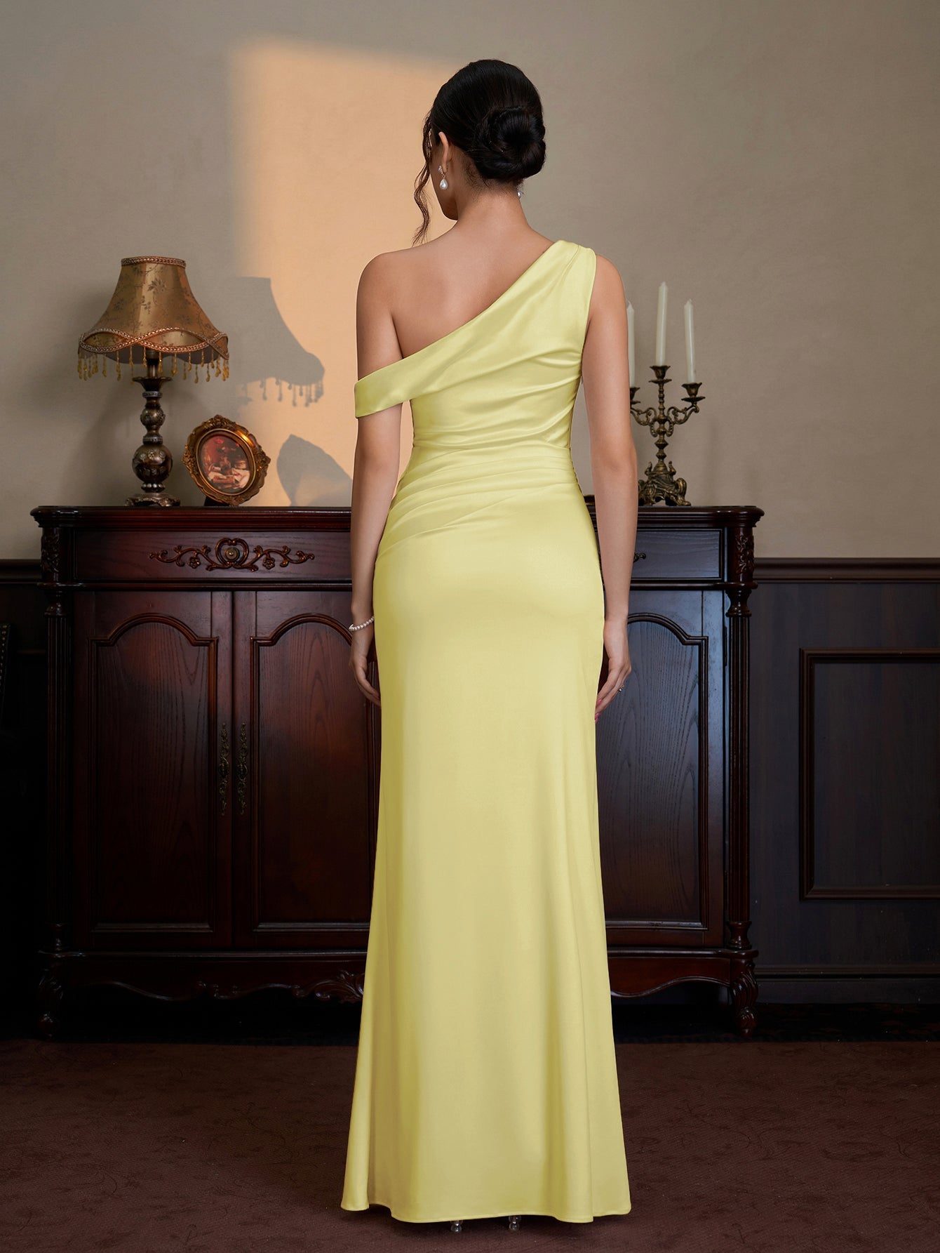 One Shoulder Satin Bodycon Maxi Dress