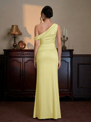 One Shoulder Satin Bodycon Maxi Dress