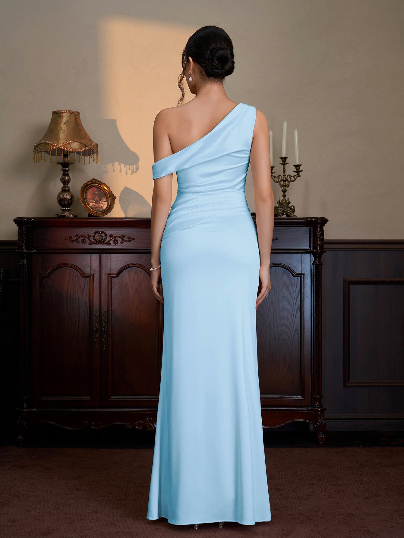 One Shoulder Satin Bodycon Maxi Dress