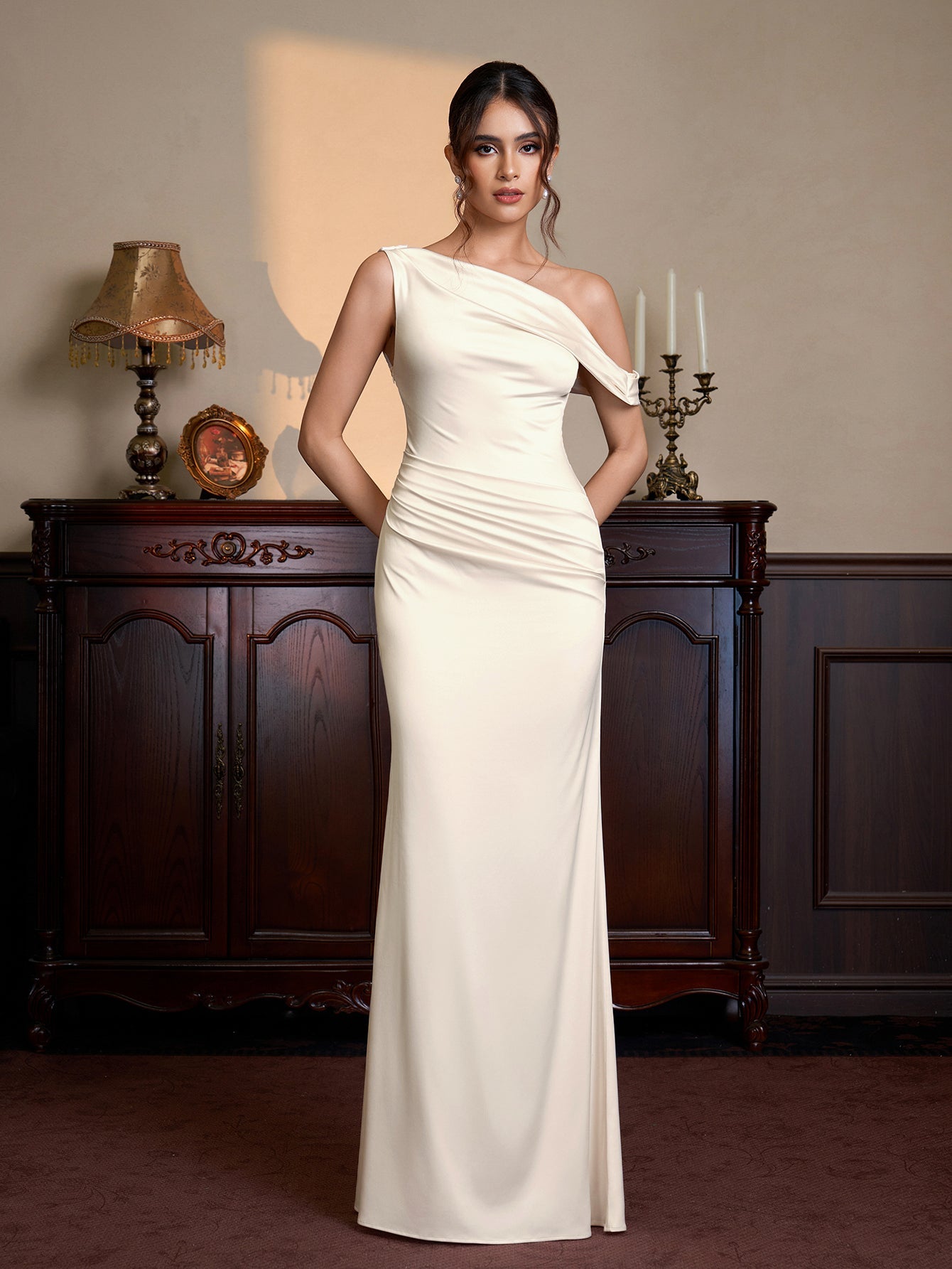 One Shoulder Satin Bodycon Maxi Dress