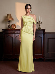 One Shoulder Satin Bodycon Maxi Dress